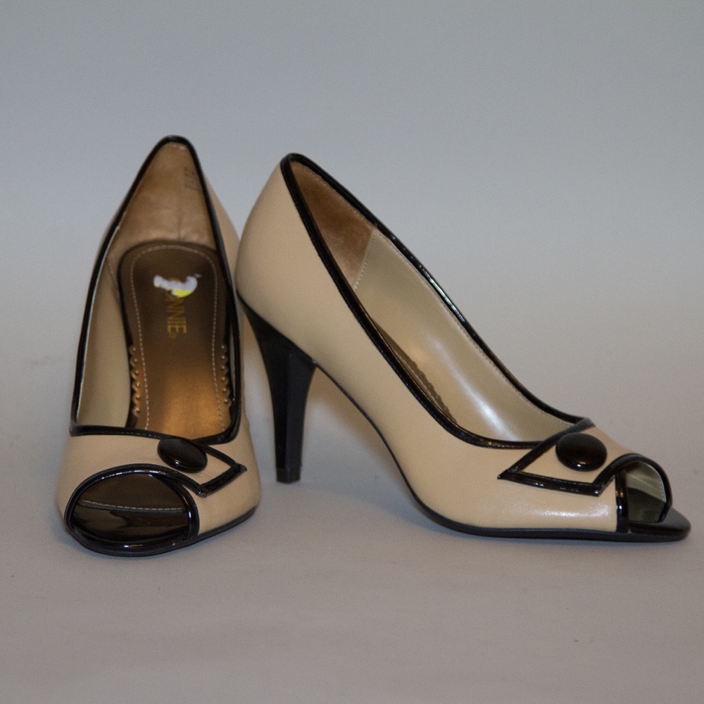 Nude w/Black Button Heels